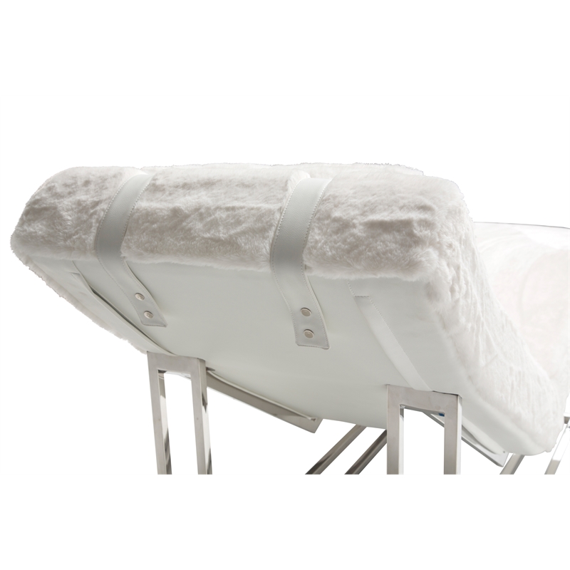 Astro Faux-Fur Chaise Lounge Chair - Moonstone White/Stainless Steel