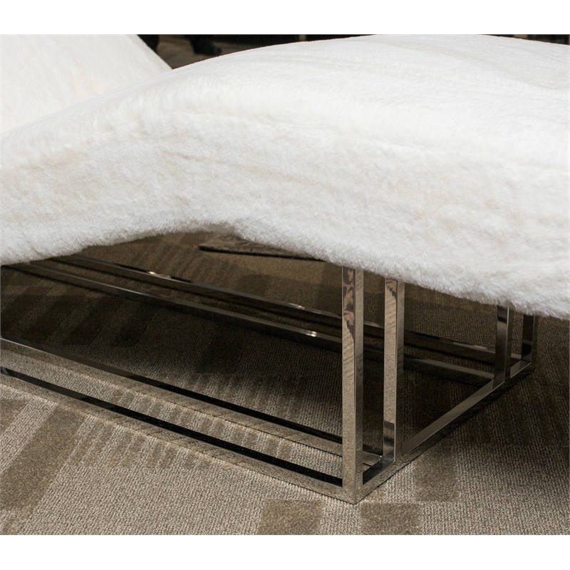 Astro Faux-Fur Chaise Lounge Chair - Moonstone White/Stainless Steel