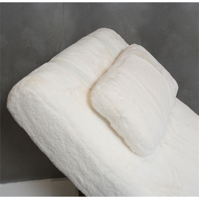 Astro Faux-Fur Chaise Lounge Chair - Moonstone White/Stainless Steel
