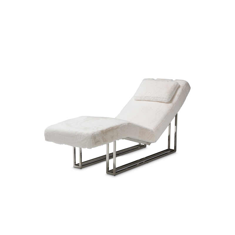 Astro Faux-Fur Chaise Lounge Chair - Moonstone White/Stainless Steel