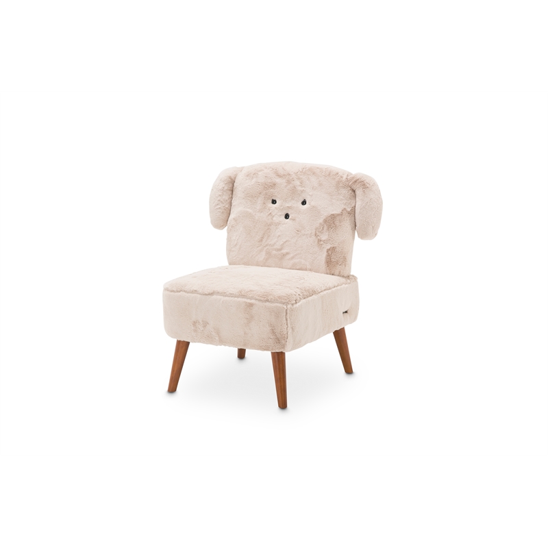 Michael Amini Faux Fur Puppy Accent Chair in Stone Natural and Capri Wood