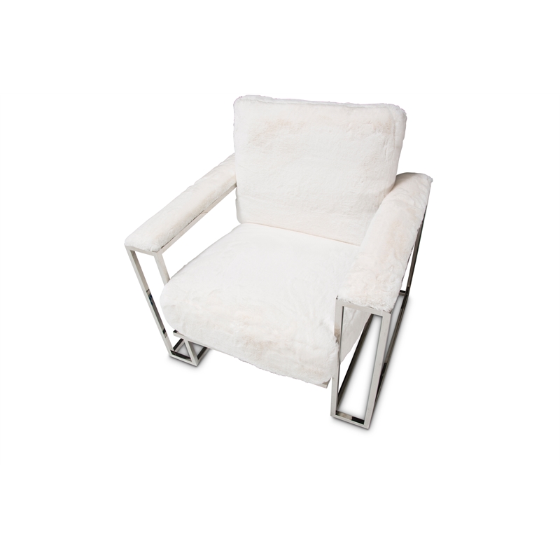 Michael Amini Astro Faux-Fur Accent Chair in Moonstone White/Stainless Steel