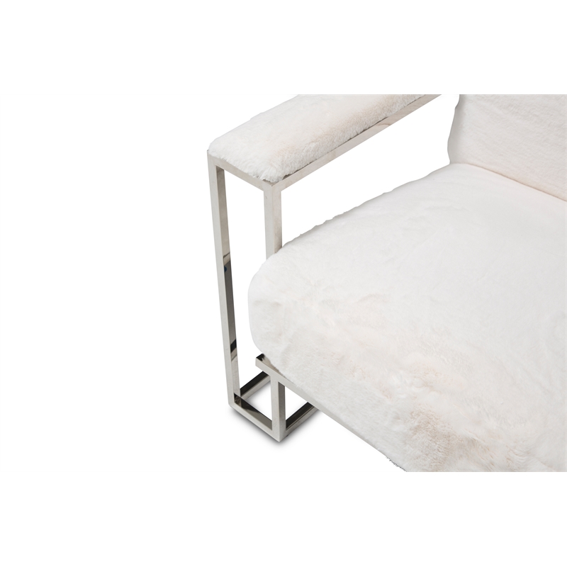 Michael Amini Astro Faux-Fur Accent Chair in Moonstone White/Stainless Steel