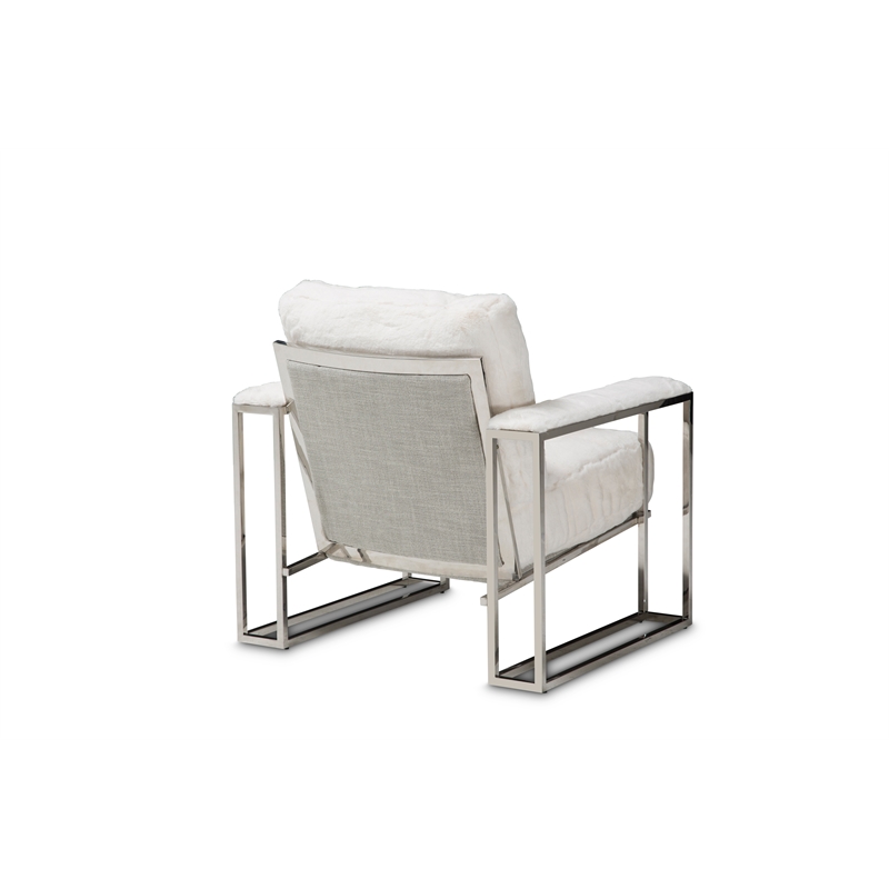 Michael Amini Astro Faux-Fur Accent Chair in Moonstone White/Stainless Steel