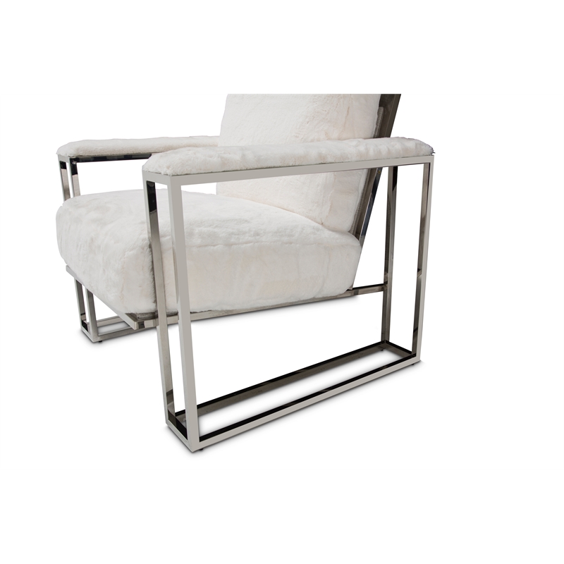 Michael Amini Astro Faux-Fur Accent Chair in Moonstone White/Stainless Steel