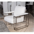 Michael Amini Astro Faux-Fur Accent Chair in Moonstone White/Stainless Steel