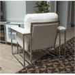 Michael Amini Astro Faux-Fur Accent Chair in Moonstone White/Stainless Steel