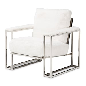 Michael Amini Astro Faux-Fur Accent Chair in Moonstone White/Stainless Steel