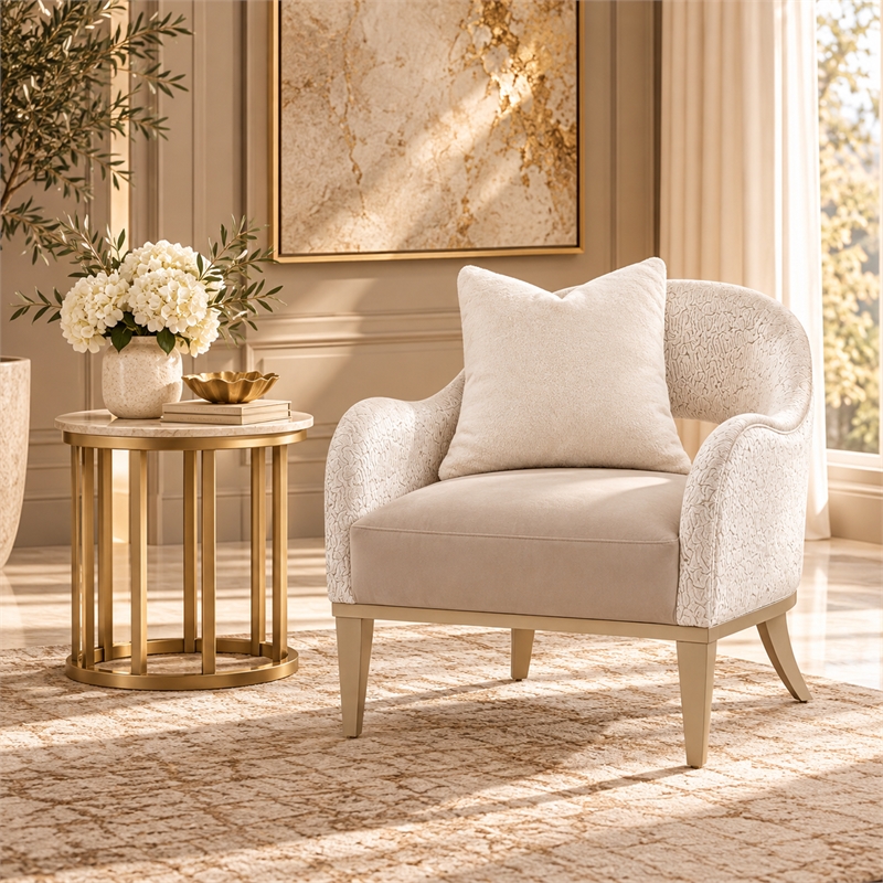 Michael Amini Yvette Accent Chair in Porcini Velvet and Champagne Wood Frame
