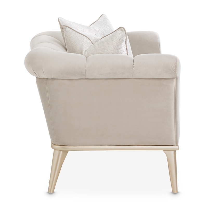 Michael Amini Yvette Chair and a Half in Porcini Velvet and Champagne Wood Frame