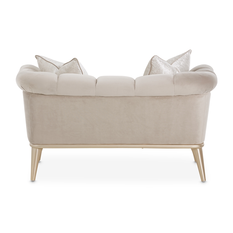 Michael Amini Yvette Chair and a Half in Porcini Velvet and Champagne Wood Frame