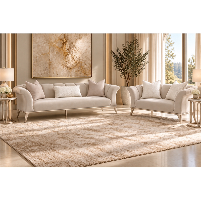 Michael Amini Yvette Sofa in Porcini Velvet and Champagne Wood Frame