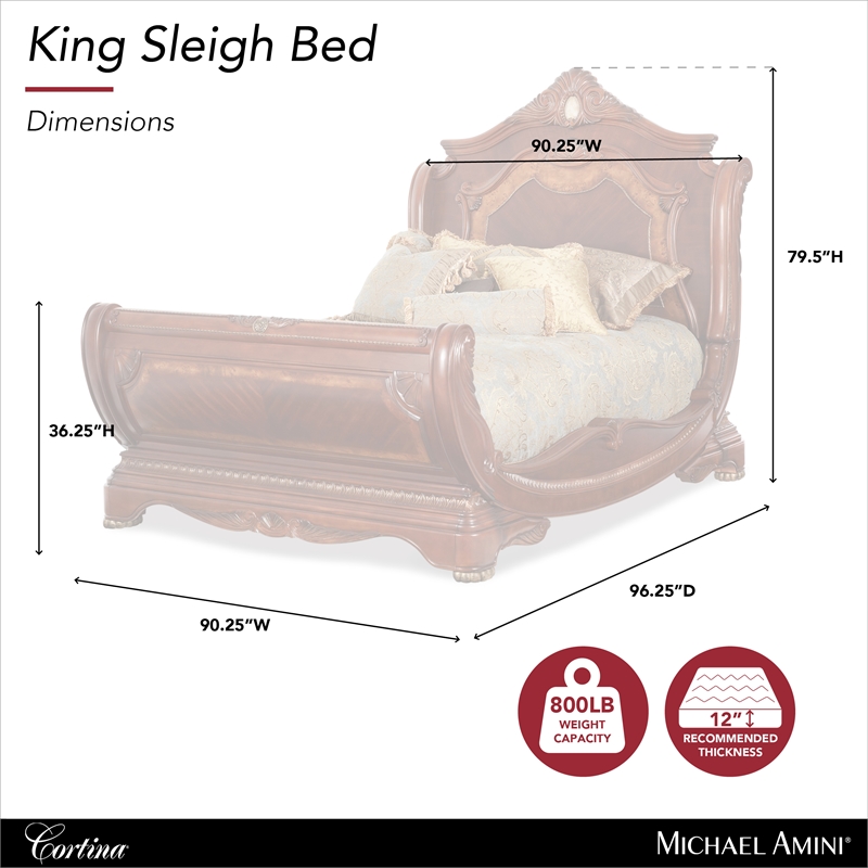 Cortina Eastern King Traditional Wood Sleigh Bed in Honey Walnut
