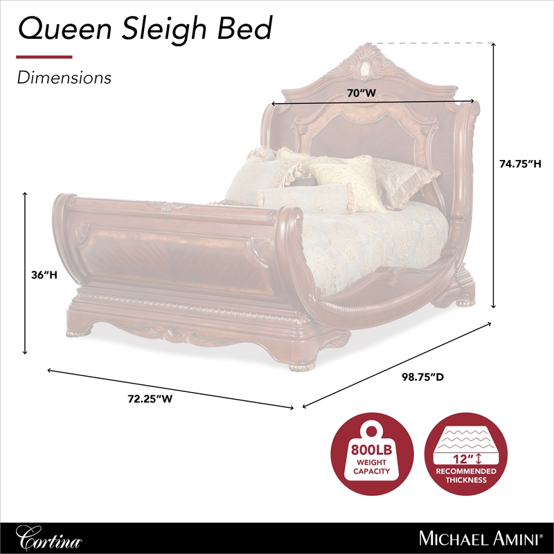 Cortina Queen Traditional Wood Sleigh Bed in Honey Walnut
