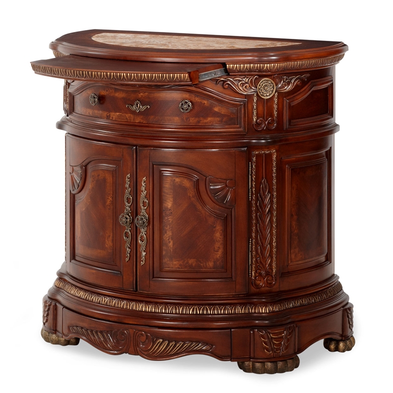 Michael Amini Cortina Wood Bedside Chest in Honey Walnut