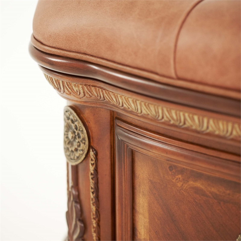 Cortina Wood and Leather Accent Bench in Honey Walnut