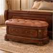 Cortina Wood and Leather Accent Bench in Honey Walnut