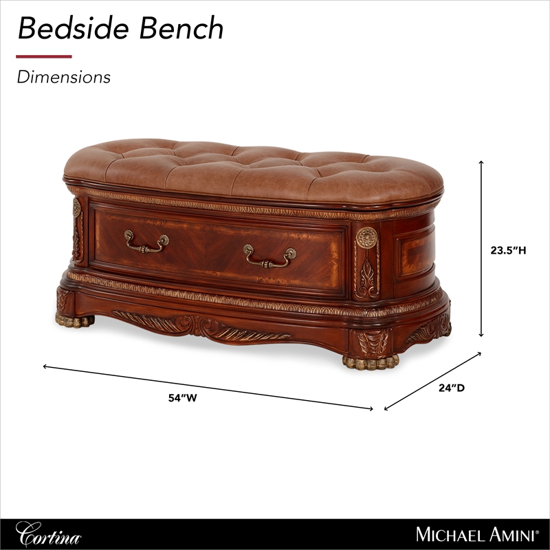 Cortina Wood and Leather Accent Bench in Honey Walnut