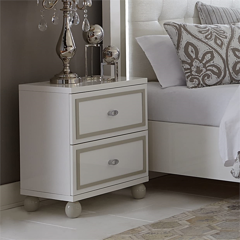 Michael Amini Sky Tower 2-Drawer Nightstand in Cloud White