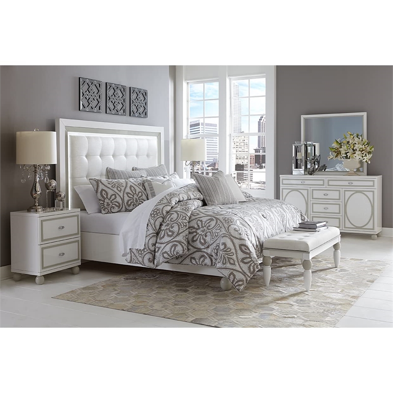 Michael Amini Sky Tower 2-Drawer Nightstand in Cloud White