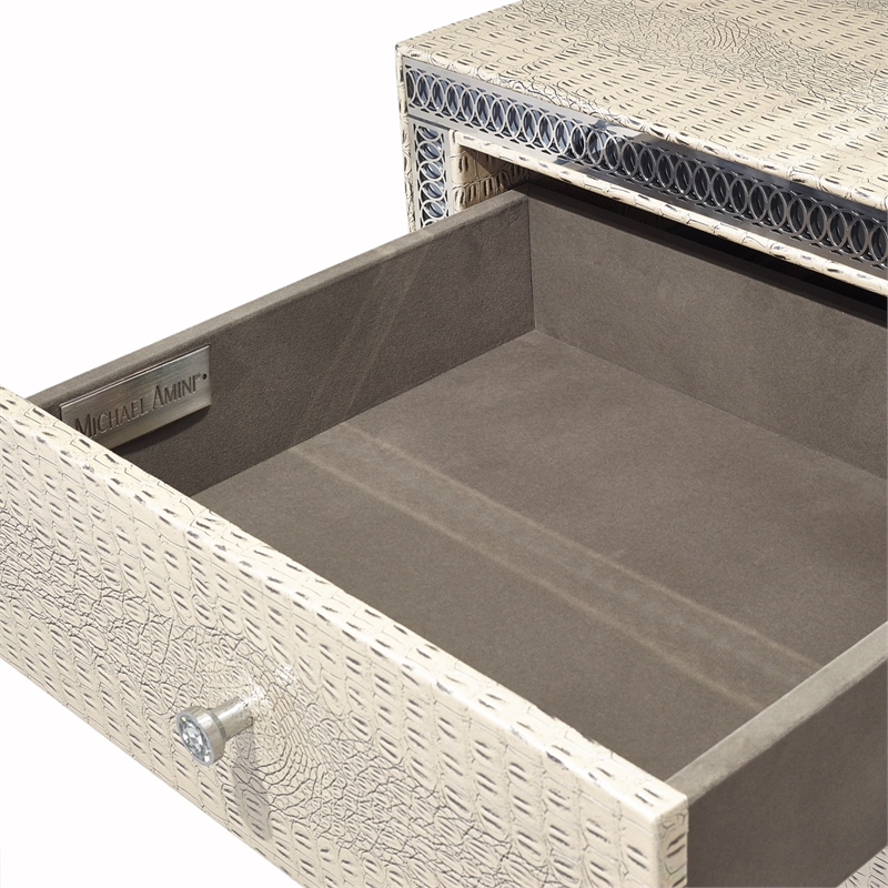 Michael Amini Hollywood Swank Upholstered Dresser with Mirror - Crystal Croc