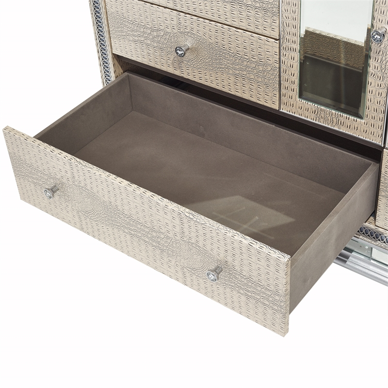 Michael Amini Hollywood Swank Upholstered Dresser with Mirror - Crystal Croc
