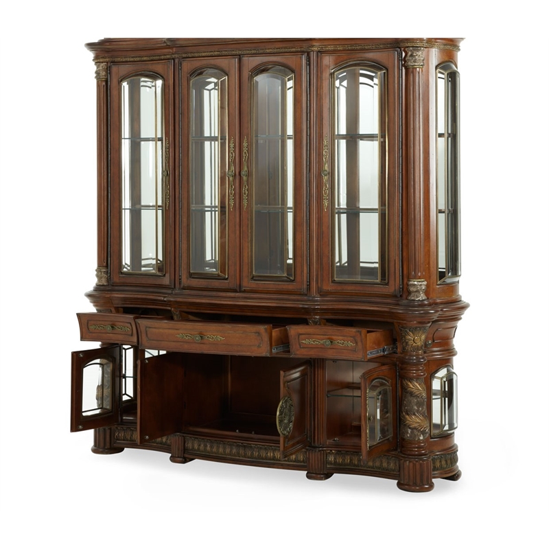 Michael Amini Villa Valencia China Cabinet with Lighting - Classic Chestnut