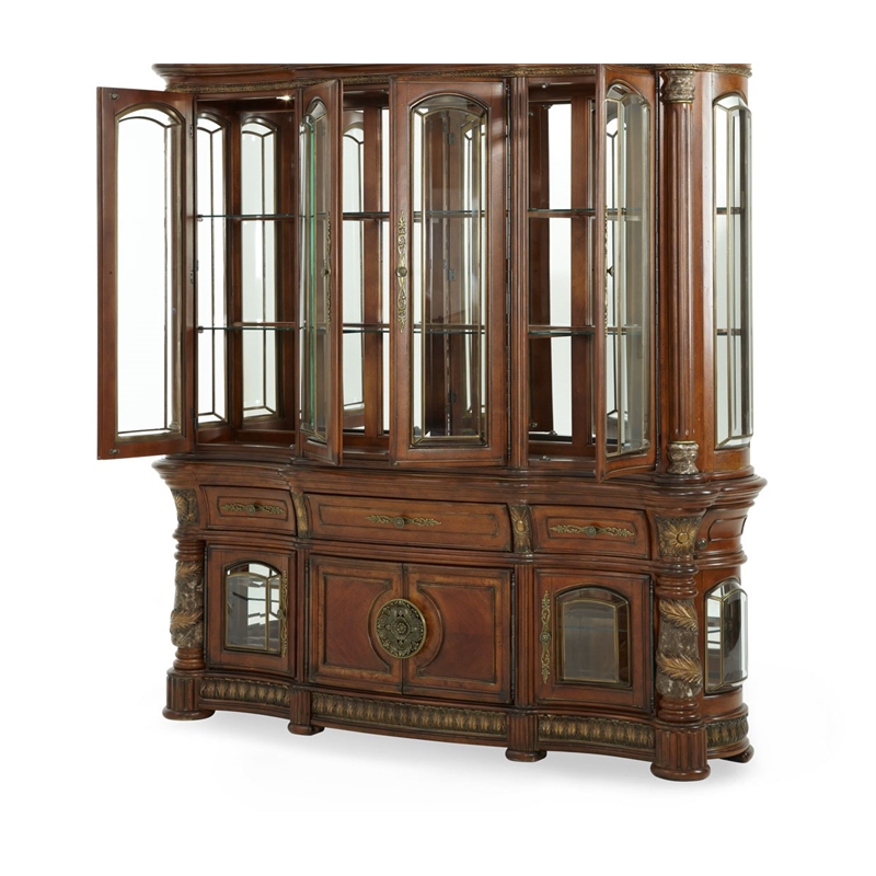 Michael Amini Villa Valencia China Cabinet with Lighting - Classic Chestnut