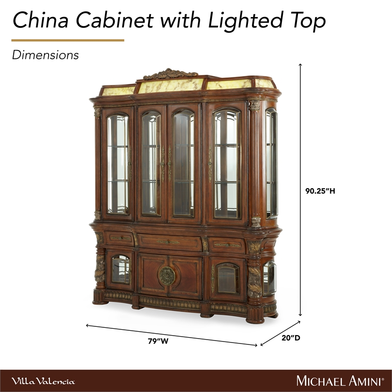 michael amini villa valencia china buffet with lighted top - classic chestnut