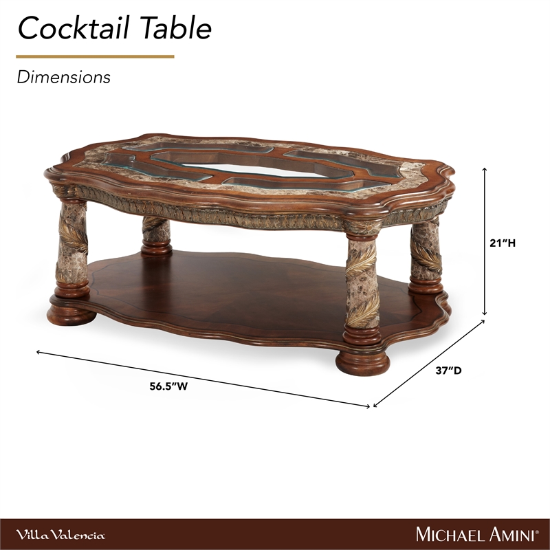 Michael Amini Villa Valencia Wood Cocktail Table - Classic Chestnut