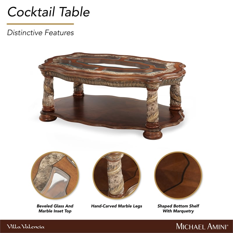 Michael Amini Villa Valencia Wood Cocktail Table - Classic Chestnut
