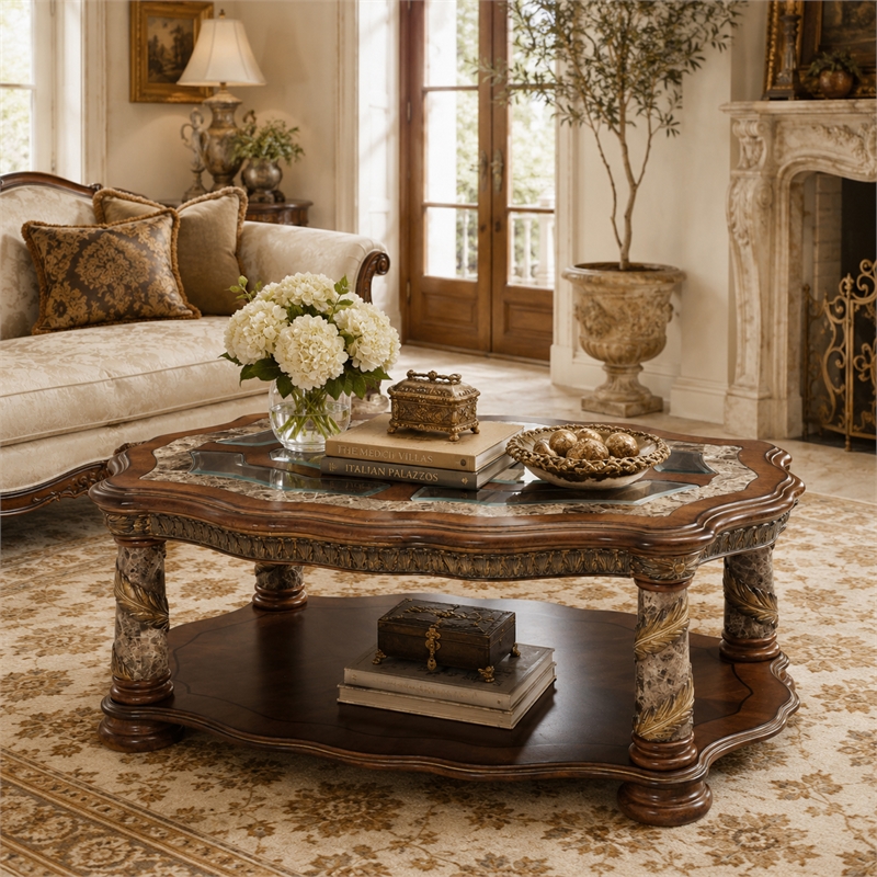 Michael Amini Villa Valencia Wood Cocktail Table - Classic Chestnut