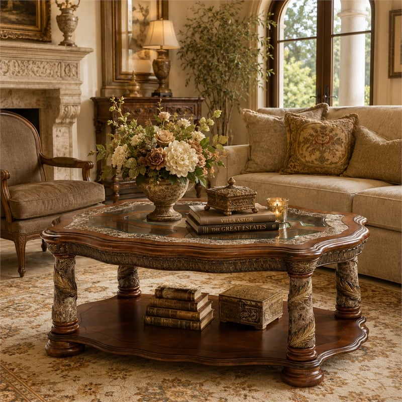 Michael Amini Villa Valencia Wood Cocktail Table - Classic Chestnut