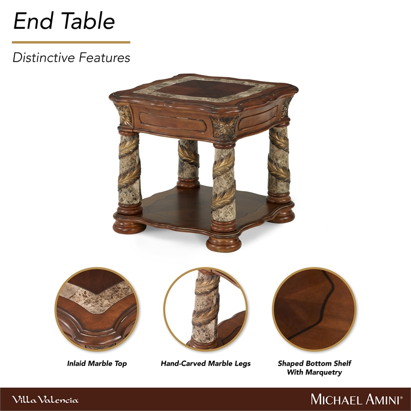 Michael Amini Villa Valencia Wood End Table - Classic Chestnut