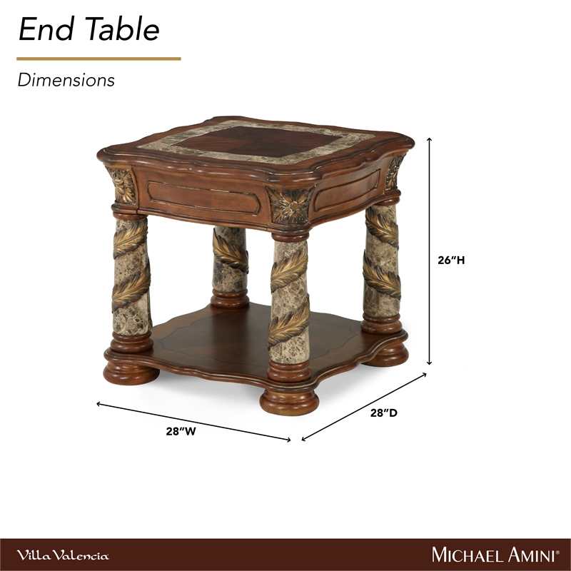 Michael Amini Villa Valencia Wood End Table - Classic Chestnut