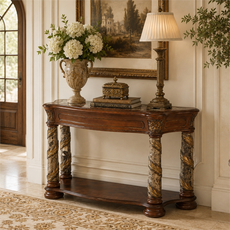 Michael Amini Villa Valencia Wood Sofa Table - Classic Chestnut