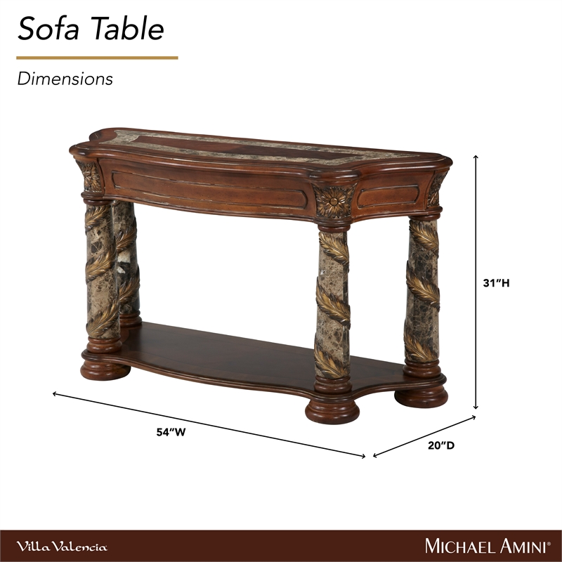 Michael Amini Villa Valencia Wood Sofa Table - Classic Chestnut