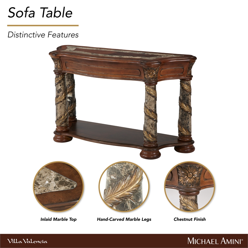 Michael Amini Villa Valencia Wood Sofa Table - Classic Chestnut
