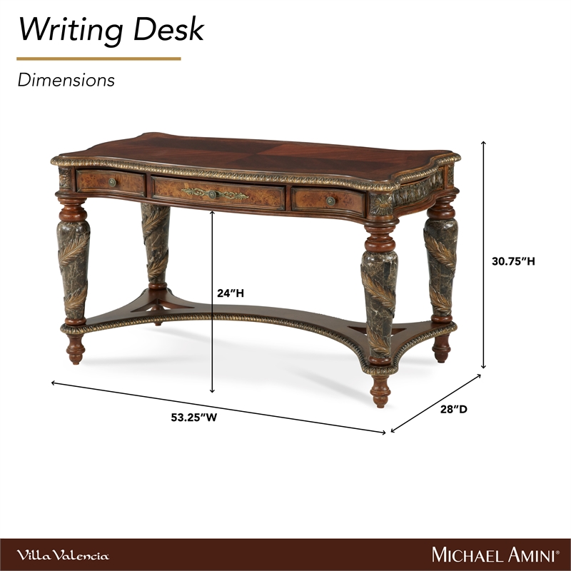 Michael Amini Villa Valencia Wood Writing Desk - Classic Chestnut