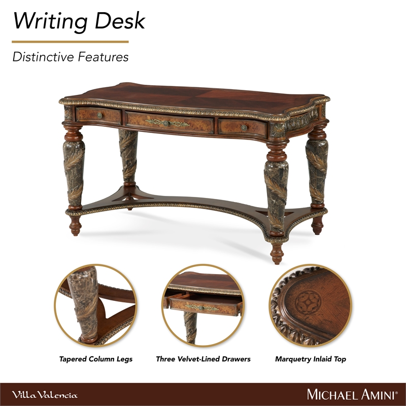 Michael Amini Villa Valencia Wood Writing Desk - Classic Chestnut