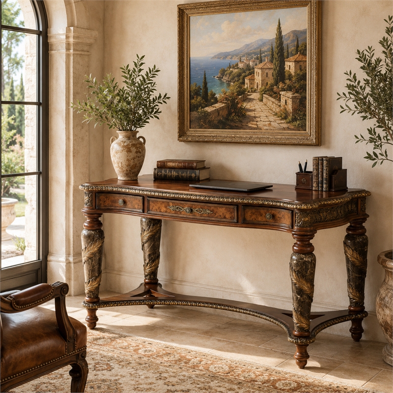 Michael Amini Villa Valencia Wood Writing Desk - Classic Chestnut