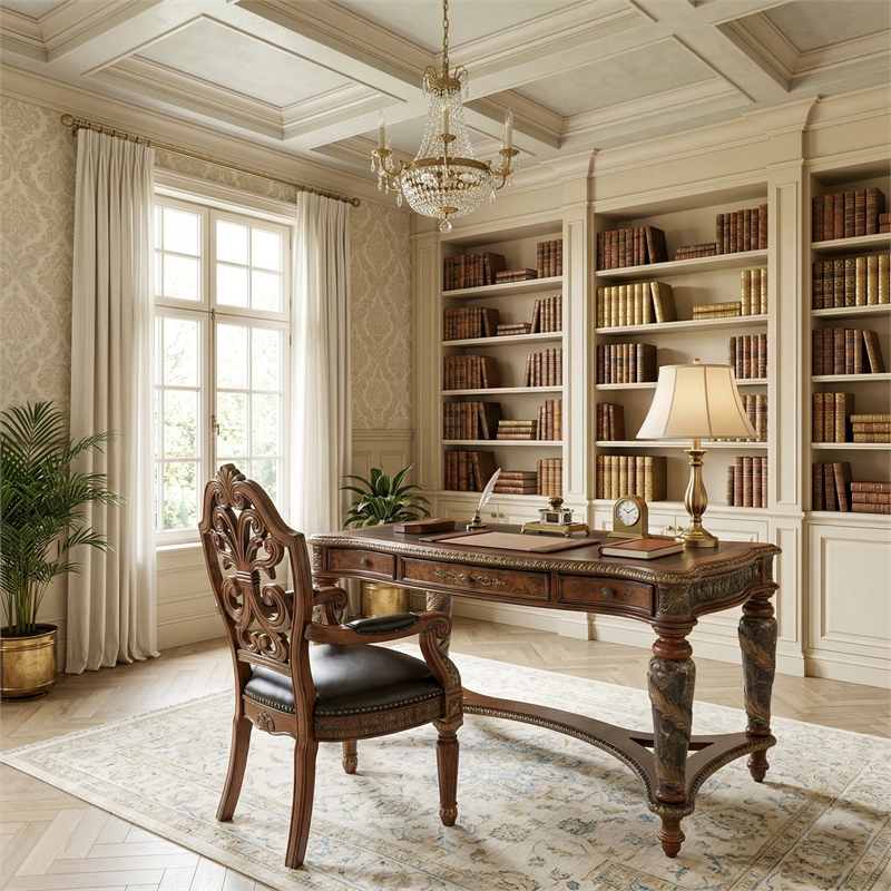 Michael Amini Villa Valencia Wood Writing Desk - Classic Chestnut