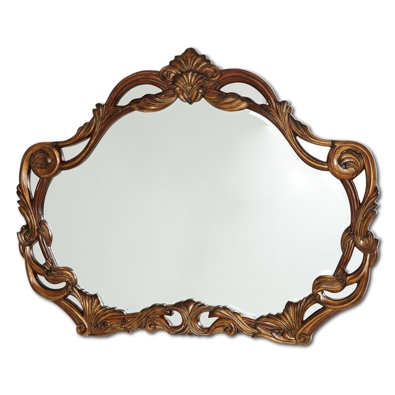 Michael Amini Villa Valencia Wood Sideboard with Mirror Set - Classic Chestnut