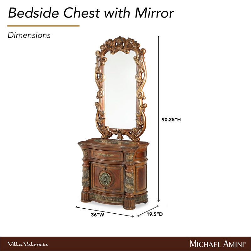Michael Amini Villa Valencia Wood Bedside Chest with Mirror - Classic Chest