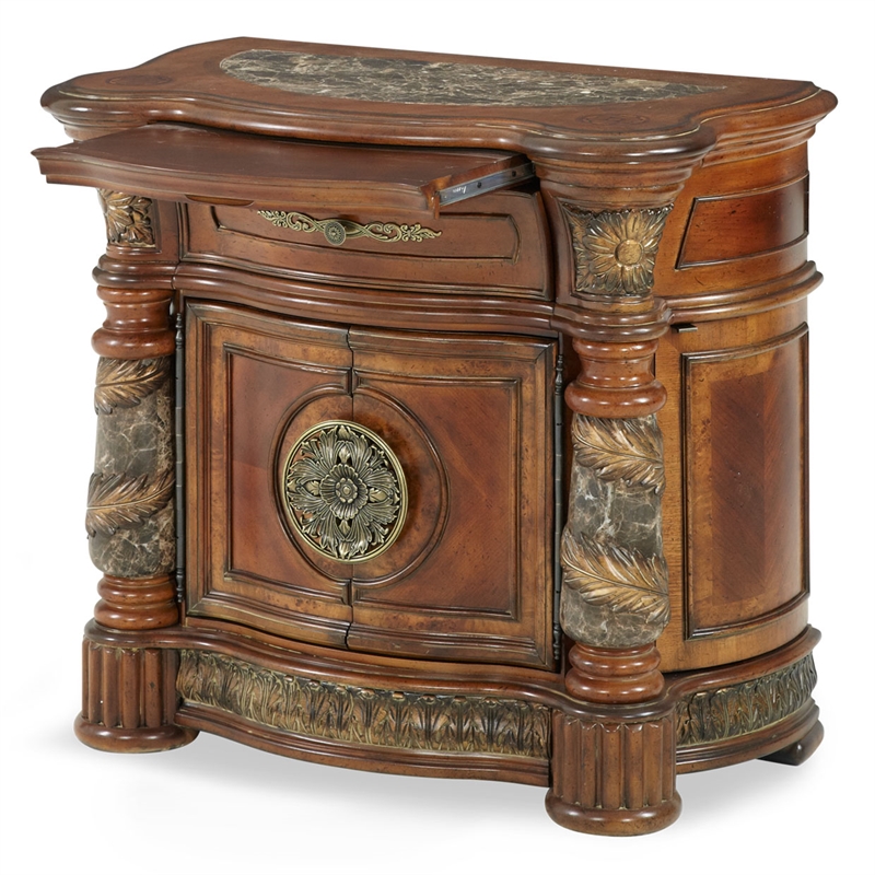 Michael Amini Villa Valencia Wood Bedside Chest with Mirror - Classic Chest