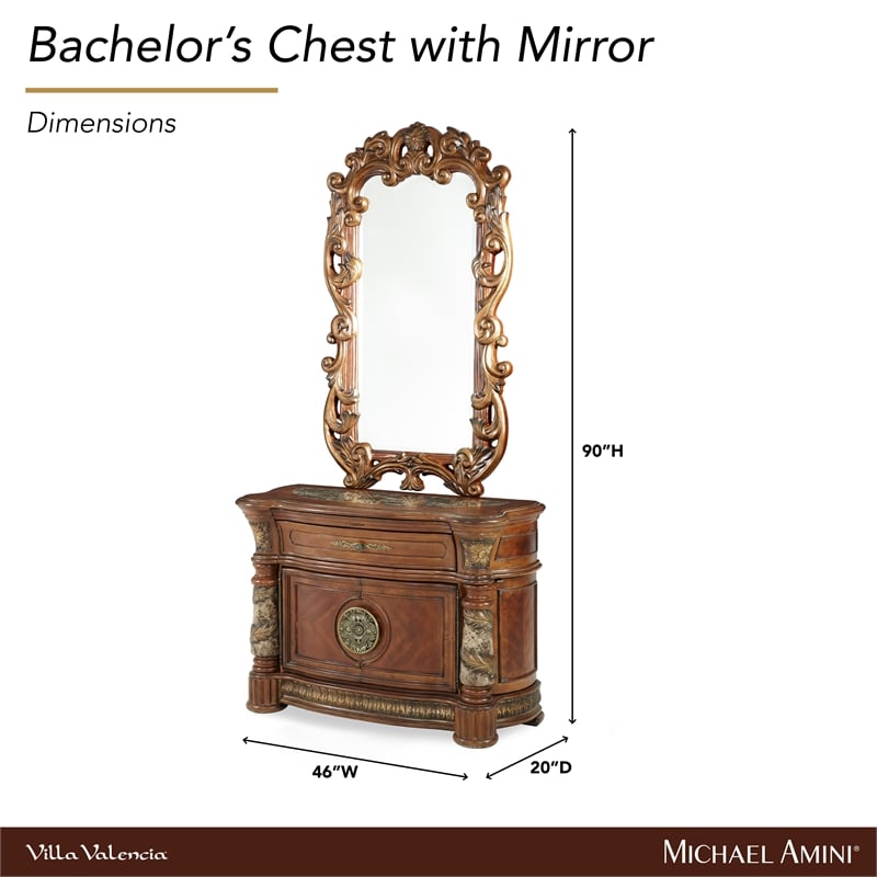 Michael Amini Villa Valencia Wood Bachelor's Chest with Mirror - Classic Chest