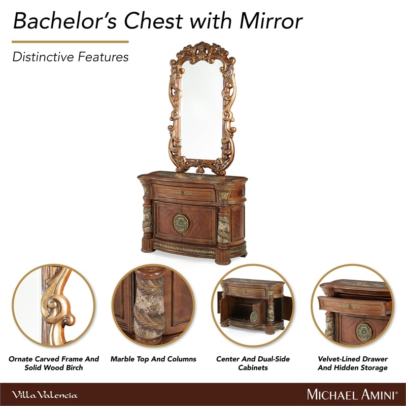 Michael Amini Villa Valencia Wood Bachelor's Chest with Mirror - Classic Chest