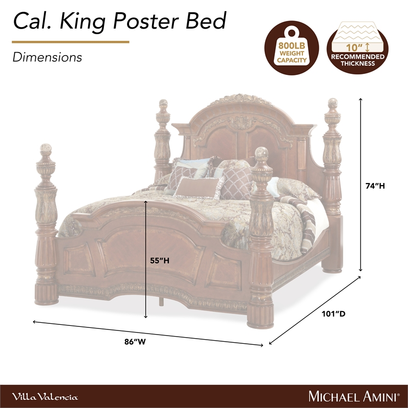 Michael Amini Villa Valencia Cal. King Wood Poster Bed - Classic Chestnut