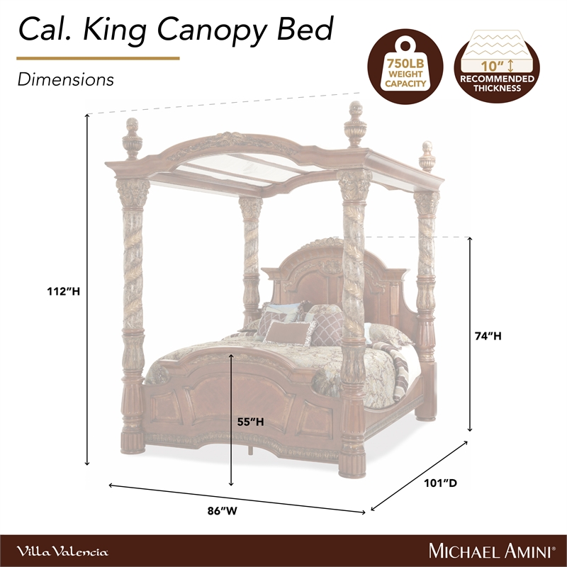 Michael Amini Villa Valencia Cal. King Wood Canopy Bed - Classic Chestnut