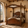 Michael Amini Villa Valencia Eastern King Wood Canopy Bed - Classic Chestnut